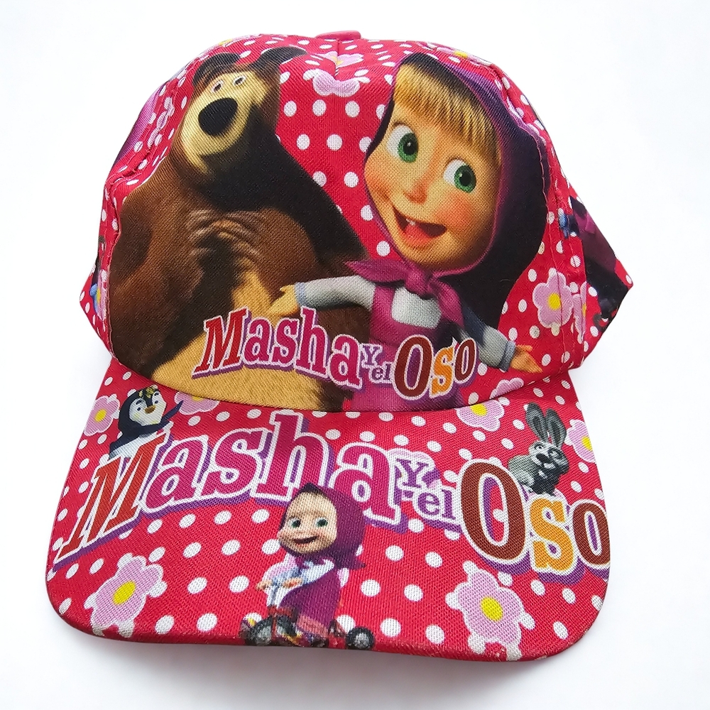 Masha y el Oso Kids Adjustable Baseball Cap Pink Polka Dot Cartoon Hat